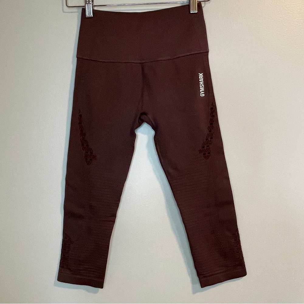 Gymshark Leggings Size XS Red Energy Crop Eyelet detail Laser Cut Maroon Womens